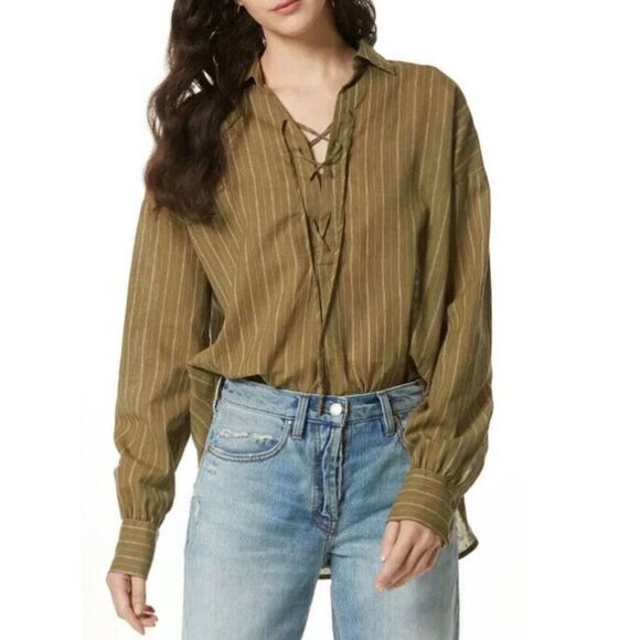 NEW Free People Womens S Under the Boardwalk Striped Tunic Lace Up Front Top - Picture 3 of 6